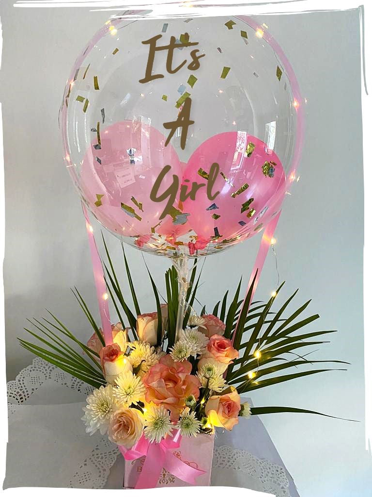 Pink Balloon Bouquet: New Born/Girl Balloon Bouquet gifts delivery for same day C-BFST