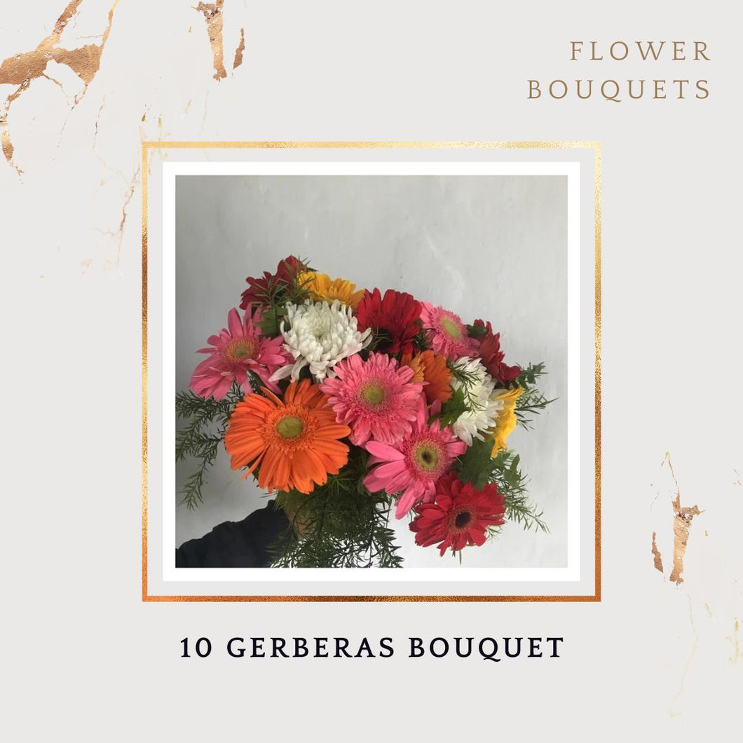 Send Anniversary flowers Today In India for Valentines day 10 gerberas Bouquet I-FBO