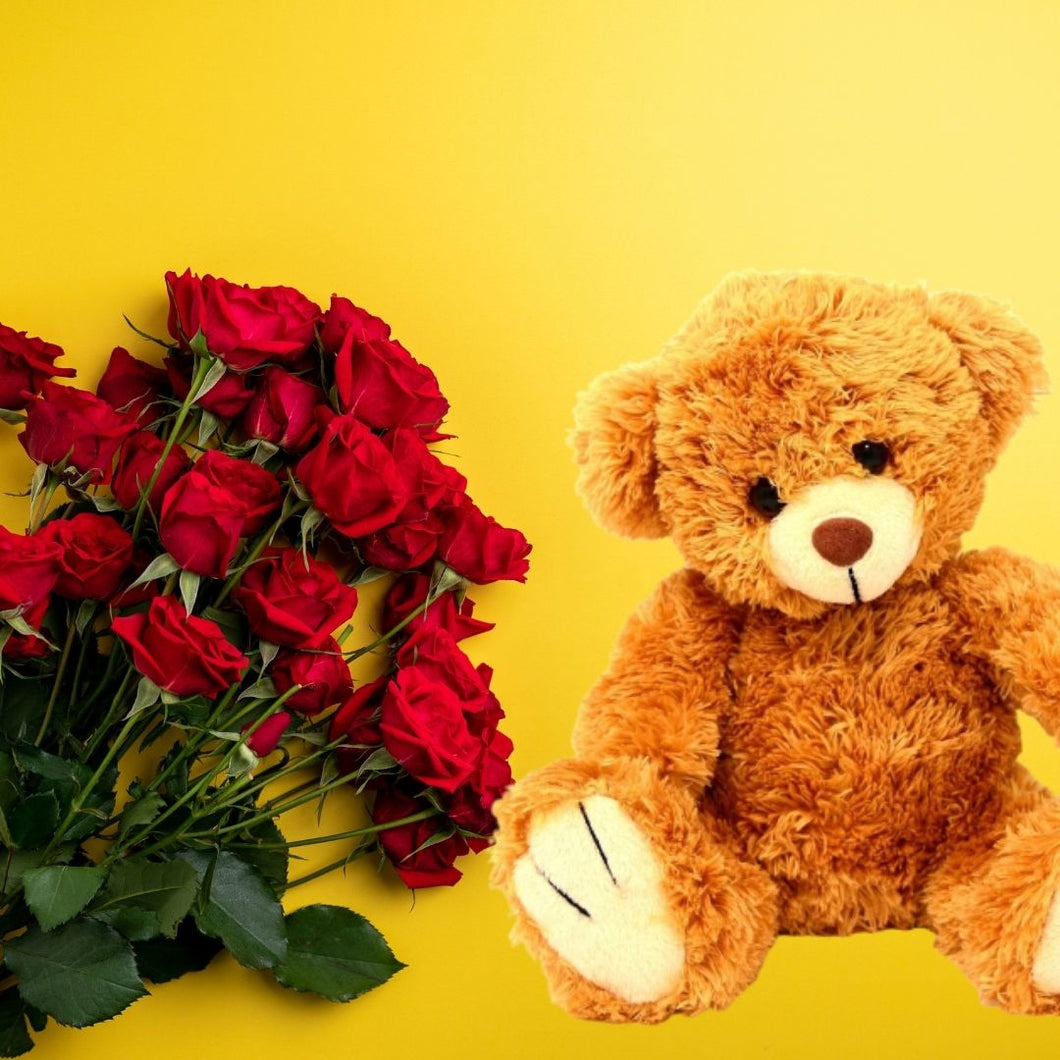 Teddy & Roses: 6 inch Teddy and 15 Red Roses C-TF