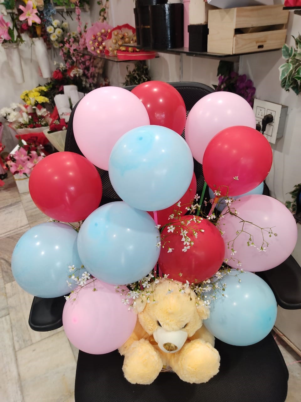 Teddy and Balloons: Send Birthday gift 12 inches Teddy and balloons for same day delivered C-TBB