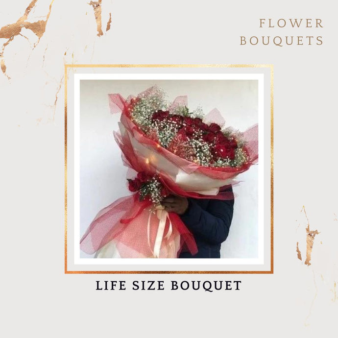 Flower bouquet Gift for valentine Super fast service to India, Mumbai Delhi Bangalore Pune life size I-FBO