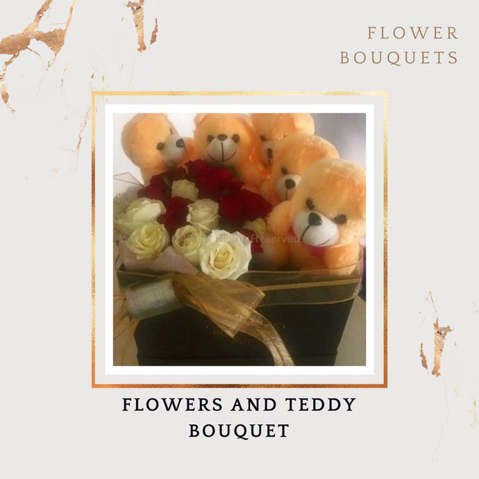 Birthday flowers in a box bouquet with Teddy 6 inches each Same day delivered for Valentine's day C-TF
