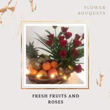 Load image into Gallery viewer, Fresh Fruits to India with led lights and flowers hamper best healthy birthday gift online I-GWFA
