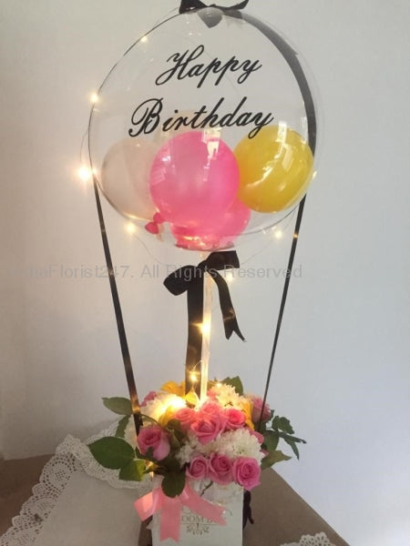Personalised bobo balloons Led Lights on a transparent text printed happy birthday Indiaflorist247