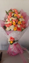 Load image into Gallery viewer, 30 Pink peach and yellow roses with string lights perfect flower birthday bouquet I-FBO
