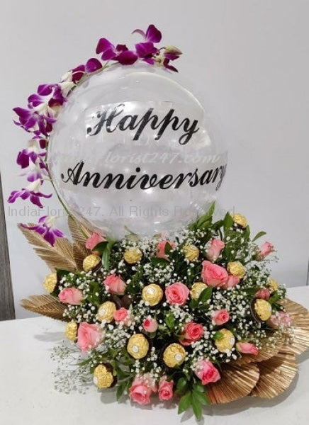 Personalised printed balloons Chocolates and Transparent balloons for Anniversary with message text printed C-BFCHST
