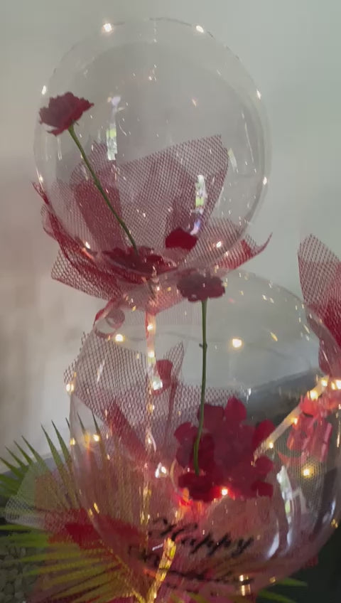 Clear Balloons for Birthday or Anniversary with led fairy Lights 5 Hot Air Balloons with led lights rose inside