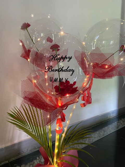 Happy birthday balloons online 3 Transparent balloons - Rose inside balloon C-BFST