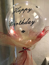 Load image into Gallery viewer, Rose inside a Clear bubble balloon with printed text Happy Birthday OR Happy Anniversary OR Congratulations C-BFST
