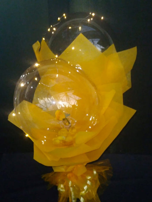 Rose inside a Clear bubble balloon with printed text Happy Birthday OR Happy Anniversary OR Congratulations C-BFST